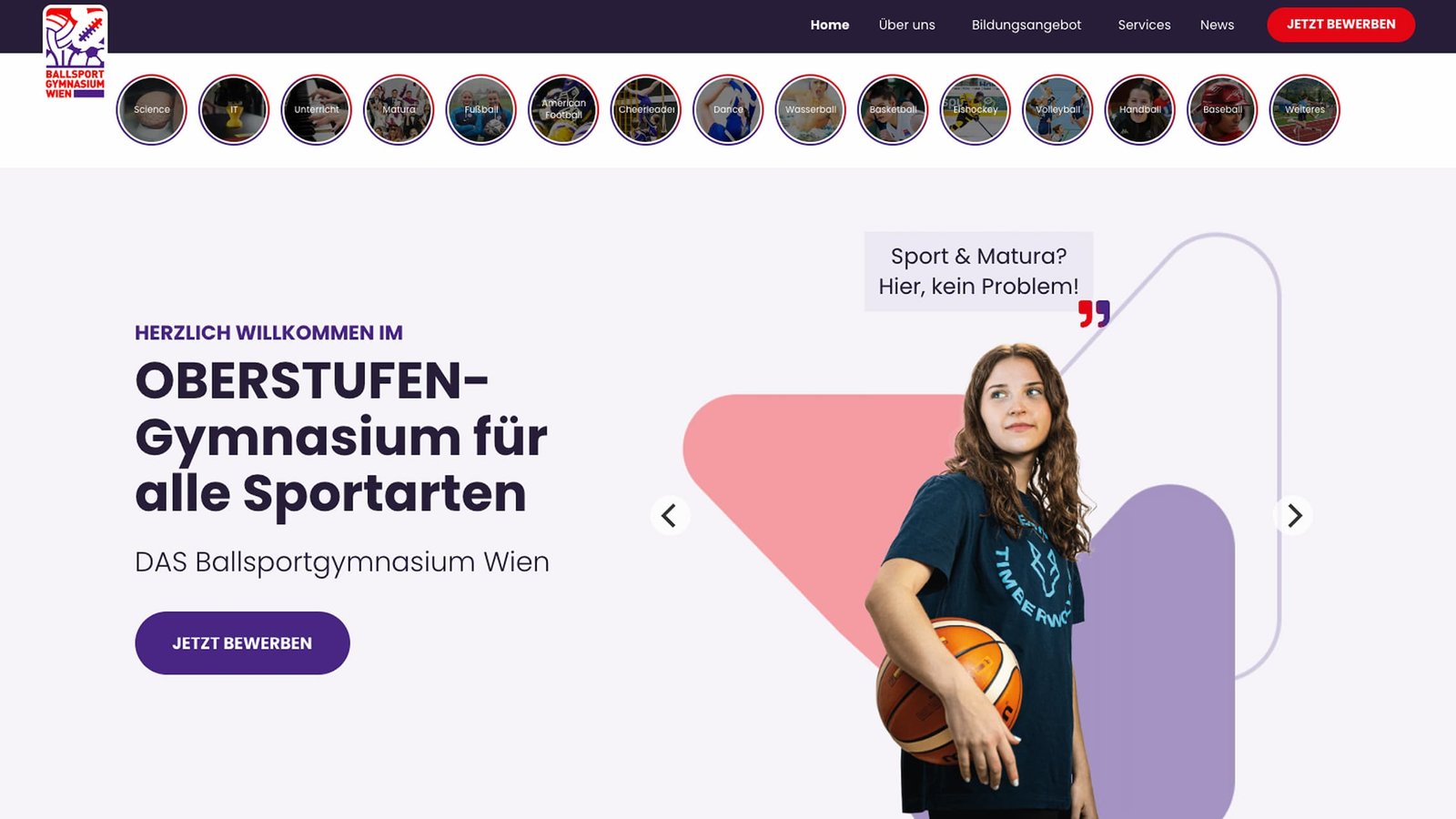 Screenshot Webseite Ballsportgymnasium Wien