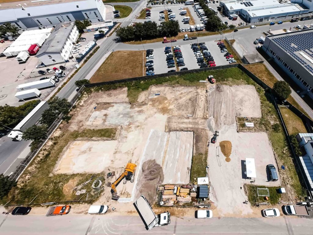 Luftaufnahme der Baustelle beim Spatenstich