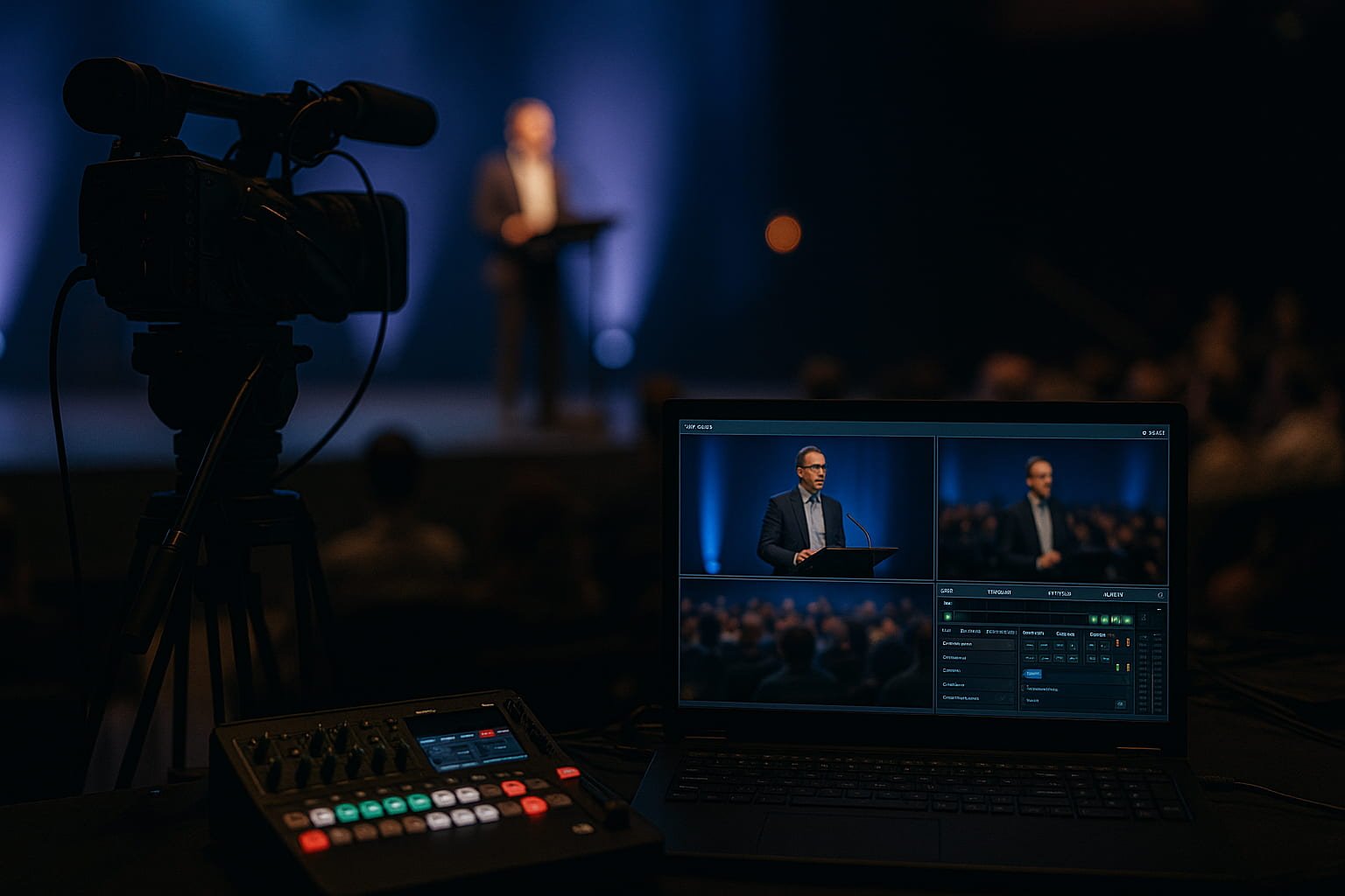 Live-Streaming Technik mit Kamera und Regiepult