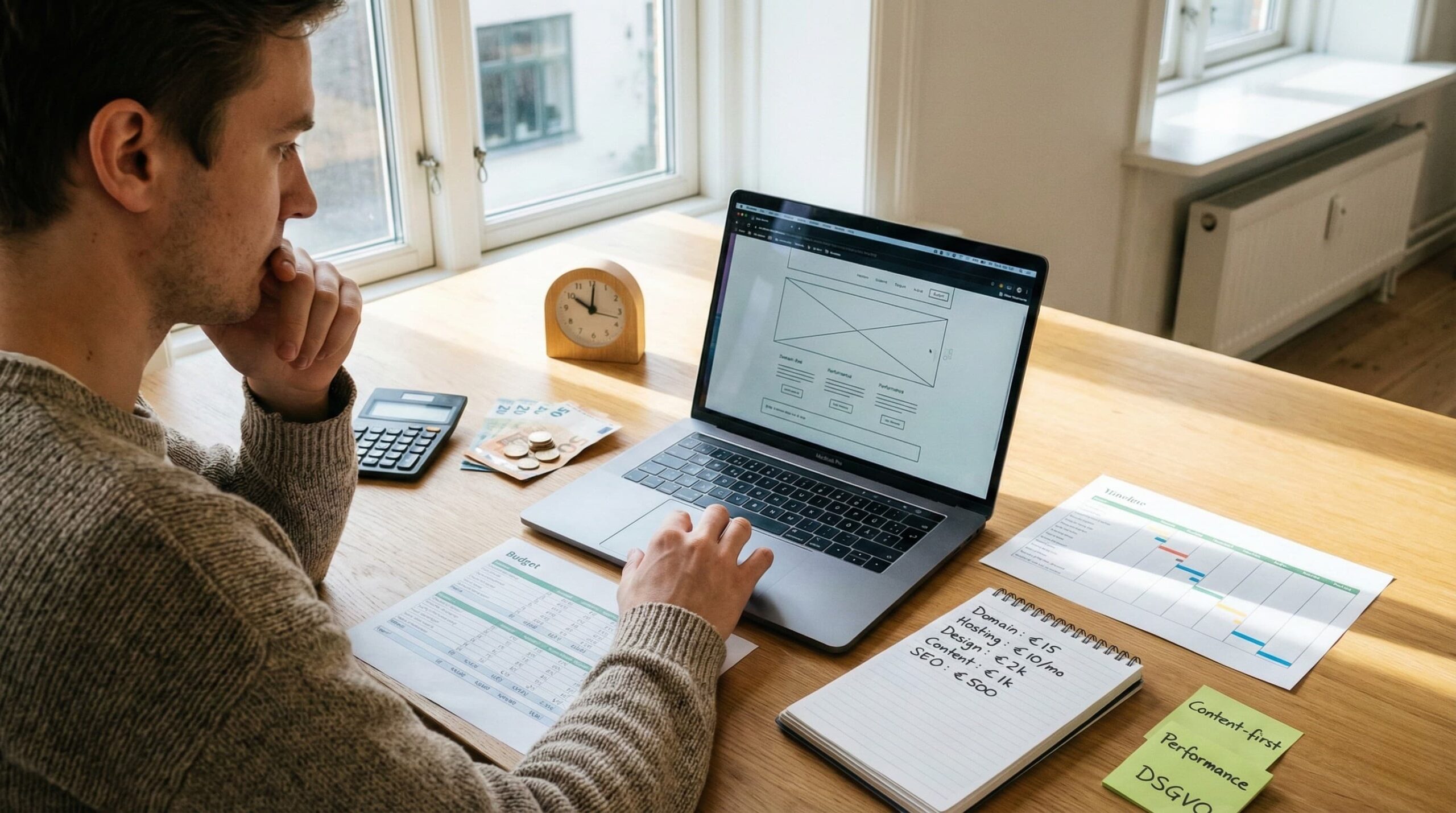 Website-Kalkulation mit Laptop und Budgetplanung
