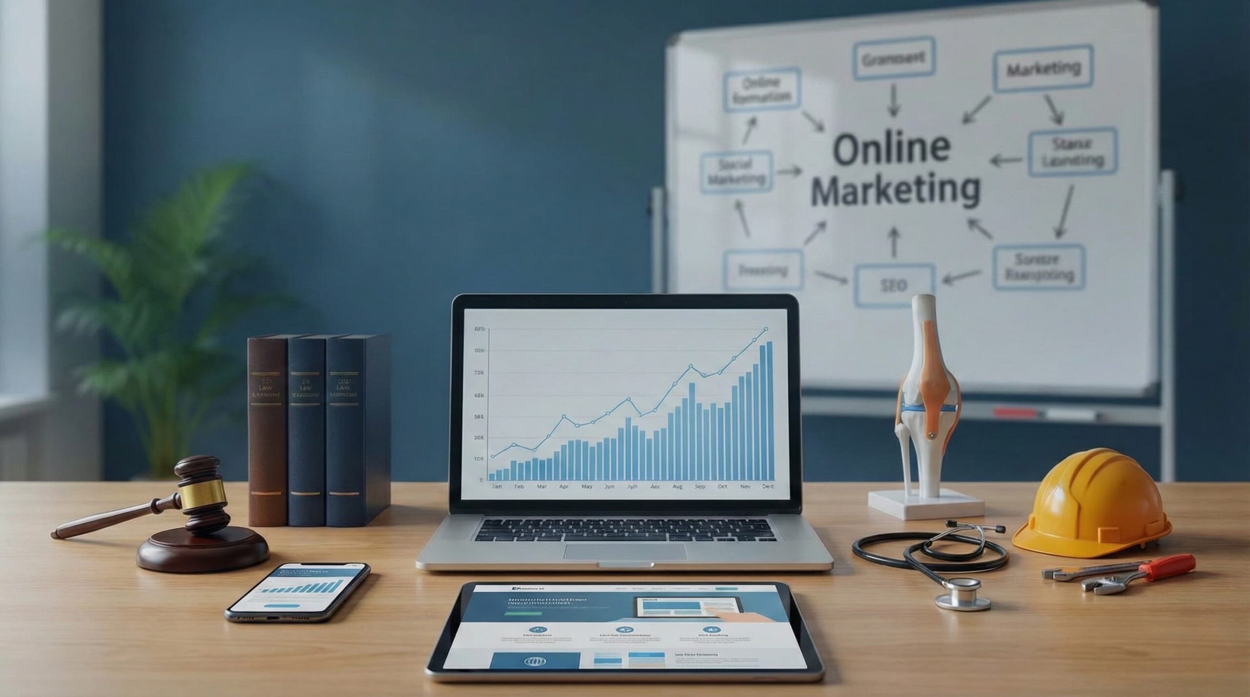 Digitale Marketing-Elemente auf Bildschirm