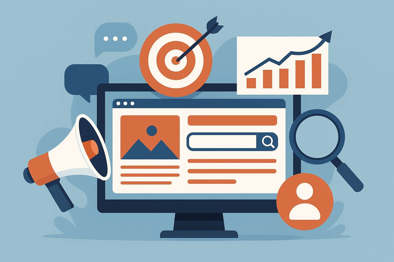 Digitale Marketing-Elemente auf Bildschirm